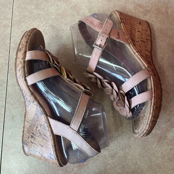 b.o.c. Born Concepts Pale Pink Leather Flower Platform Cork Wedge Espadrilles - Picture 8 of 13